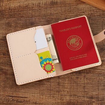 【切線派】牛革二つ折り手作りパスポート短財布(011001)の画像