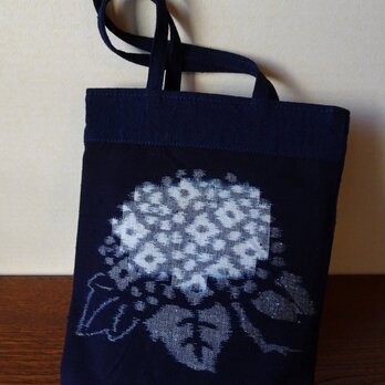 手織り久留米絣：紫陽花と蝶のミニバッグ（MB-５）の画像