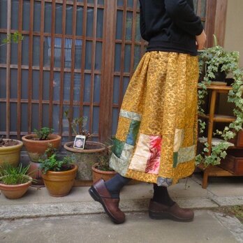 エスニック風紬地リメイク☆森の散歩のイメージ80丈ロングスカートの画像
