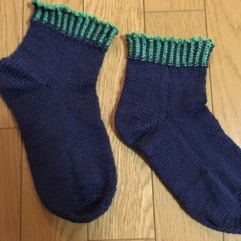 手編み靴下・マシュマロコットン紺の画像