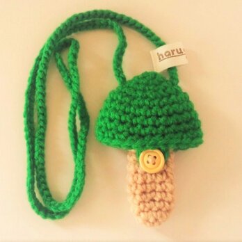 ホルン マウスピースケース(毛糸)キノコ型【緑色】首掛け用の画像