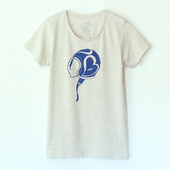 ハートヘルメットのTシャツ Lady's oatmeal×blueの画像