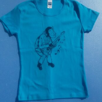 チンパンジーの ギターリスト レディース Tシャツ 5.9オンスの画像