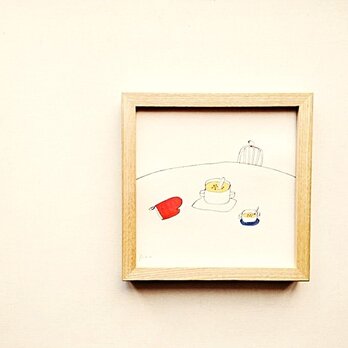 受注制作｜原画「コーンスープ」 ※木製額縁入り (18×18㎝フレーム）の画像