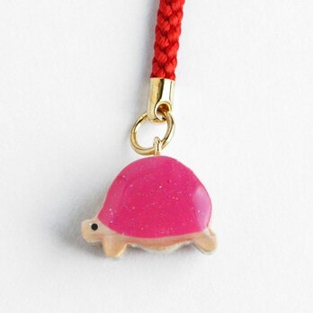 木製カメさん根付(ピンク)