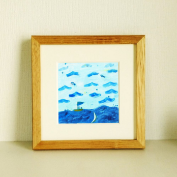 原画「いつも二人で」※木製額縁入り(18×18㎝フレーム）　絵画・水彩・絵の画像