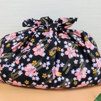 あづま袋　あずま袋（中サイズ）和風金彩黒地桜柄　ファスナー無しのバッグインにの画像
