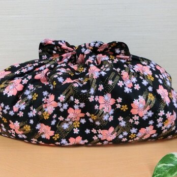 あずま袋（大サイズ）和風金彩黒地桜柄　ファスナー無しのバッグインにの画像
