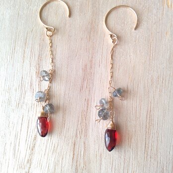 14kgf  : ガーネットとラブラドライトのピアス