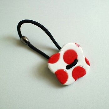 磁器ボタンゴム　もくもく　ドット　レッド