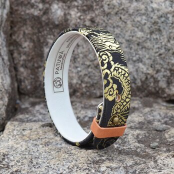 和風レザーブレスレット 龍と花　金・黒