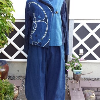 着物リメイク　古布手作り　藍のパンツの画像