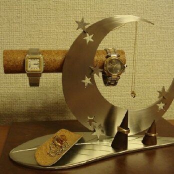 プレゼントに！	 アクセサリースタンド　リーフ三日月腕時計、ネックレス、リングスタンドトレイの画像