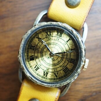 クラック ワールド ローマ Ｓサイズ　真鍮　イエロー　手作り腕時計の画像