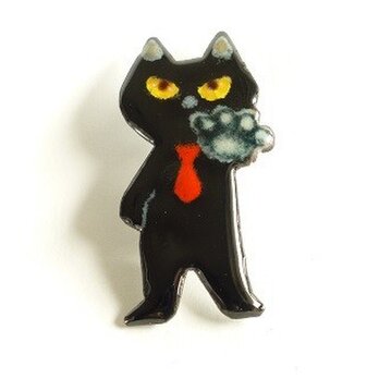 七宝焼きブローチ　黒猫タッチの画像