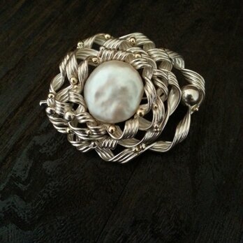 真珠・silver・K18・ブローチの画像