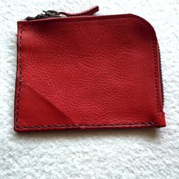 在庫限り・イタリアンレザーのＬ字型ファスナー財布　赤の画像