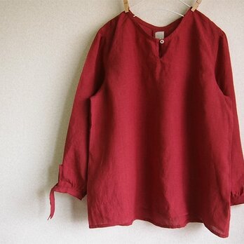【受注製作】リネンのリボンスリーブ ブラウス／レッドカラント