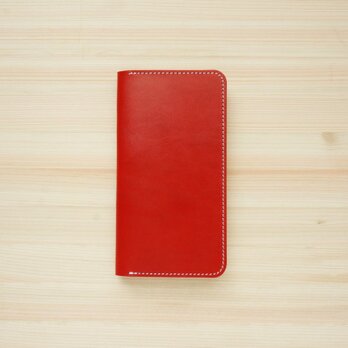 牛革 iPhone8Plus/7Plusカバー  ヌメ革  レザーケース  手帳型  レッドカラーの画像
