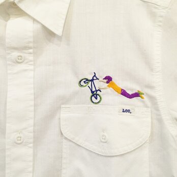 BMX 刺繍 シャンブレー７分袖ホワイトシャツの画像