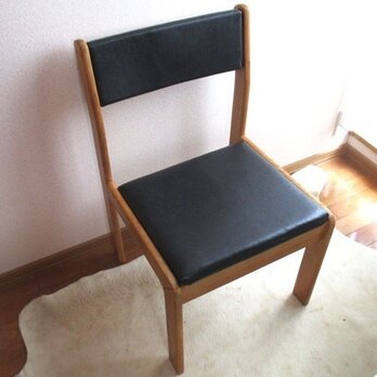 【フルリメイク】黒革張り　樫の木アンティーク椅子の画像