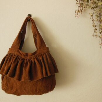 柿渋染　極厚リネン　フリフリかばん