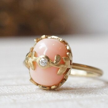 サンゴ×ダイヤモンドリング　K10（No.050)　