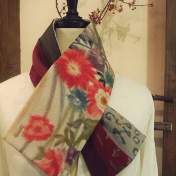 銘仙×コットンリネンの小さな襟巻き「水彩画」プチマフラー ネックウォーマー