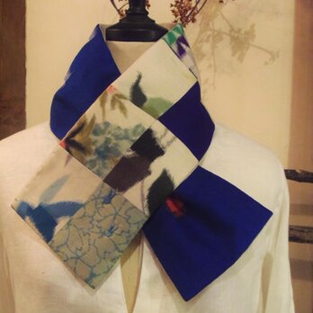銘仙×リネンの小さな襟巻き「天高く」プチマフラー ネックウォーマーの画像