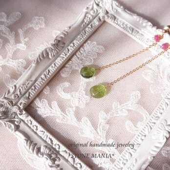 ペリドット&ルビーチェーンロングピアス Peridot&Ruby Chain earrings P0070の画像