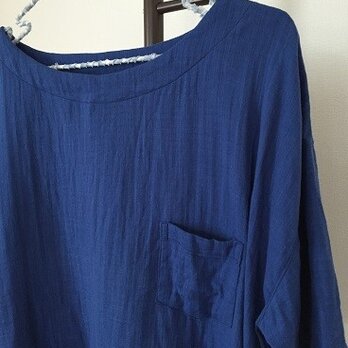 Wガーゼのイージースタイルシャツ　ブルー系　M~Lの画像