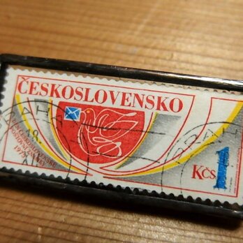 ヴィンテージ切手のブローチ - チェコスロバキア 伝書鳩 1975の画像