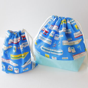 お弁当袋＆コップ袋（新幹線・ブルー）の画像