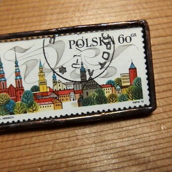 ヴィンテージ切手のブローチ - ポーランド オポーレの風景の画像