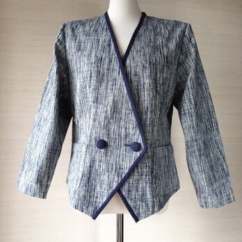 手織り久留米絣：グレーのシャープなジャケット（W-42）の画像