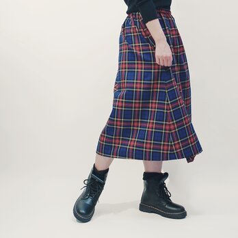 秋冬のシックな青 タータンチェック ロングスカート ●KITTY●