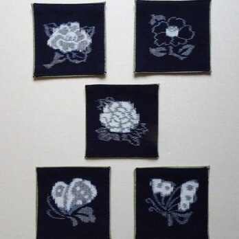 手織り久留米絣：絵替わりコースター５枚組（T-14）の画像
