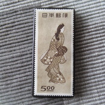 日本　「見返り美人」美術切手ブローチ 1555