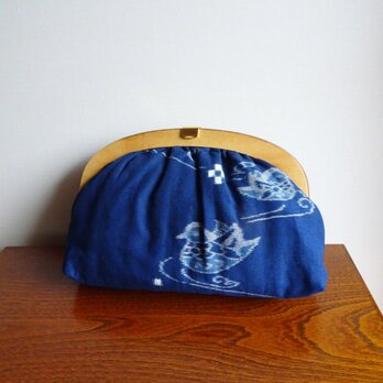 手織り久留米絣：鴛鴦のセカンドバッグ（B-16）の画像