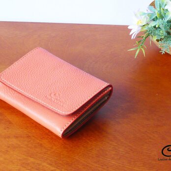 ホワイトデー♥総革張り・イタリア製サーモンオレンジのカードケース：限定販売