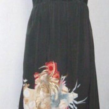 Sold Out留袖リメイク♪鳳凰・菊刺繍が素敵なアンティーク留袖ワンピース・裾変形訳ありの画像