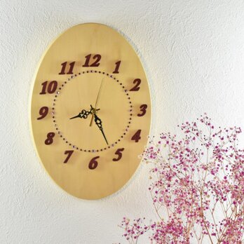 紫の数字がおしゃれな銀杏の木の掛け時計【クオーツ時計】の画像