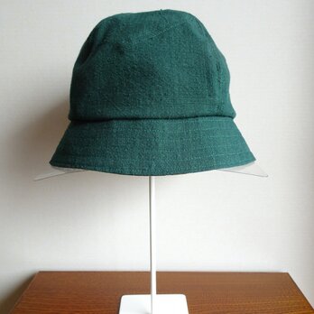 手織り久留米絣：山桃藍の緑の帽子（H-25）の画像