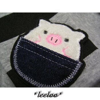 ★ポッケのブタさん★アップリケ刺繍ワッペン★2の画像