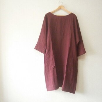 ★en-enフランスリネン・ワンピース　 バーガンディ色