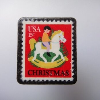 アメリカ　クリスマス切手ブローチ1648