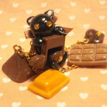にゃんこのしっぽ○チョコレートのバッグチャーム○黒猫の画像