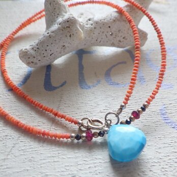 Turquoise and Coral Necklace ターコイズと珊瑚のネックレス*sv925*の画像
