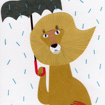 「ライオンと傘と雨」ポストカード２枚セットの画像
