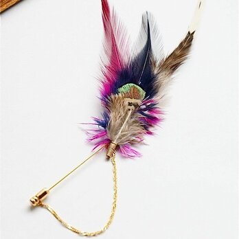 pink×blue×peacock feather hatpinの画像